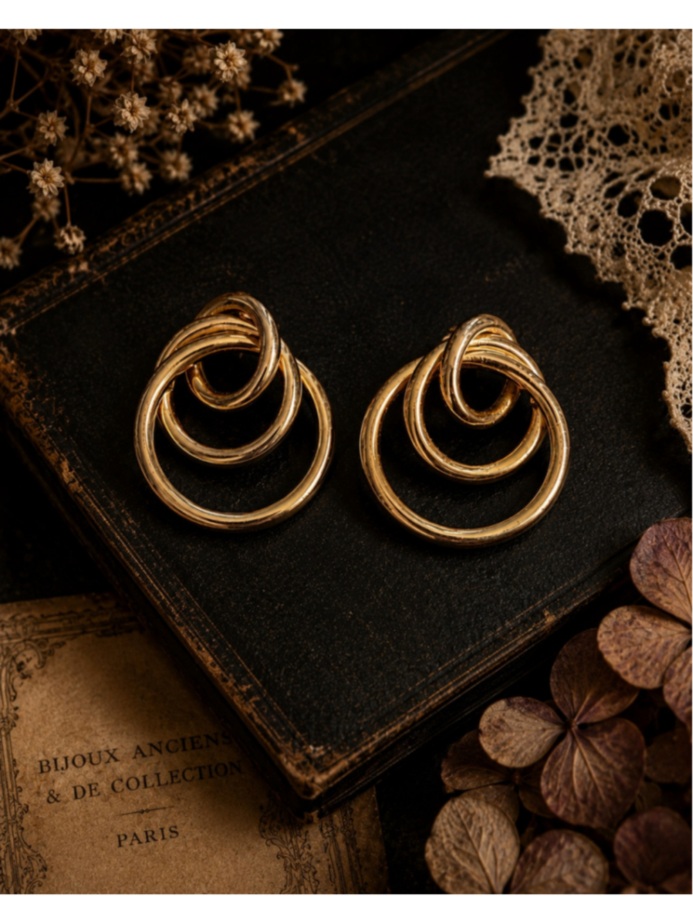 Vintage Vendôme Gold Tone Triple Circle Dangle Statement Earrings Mid Century